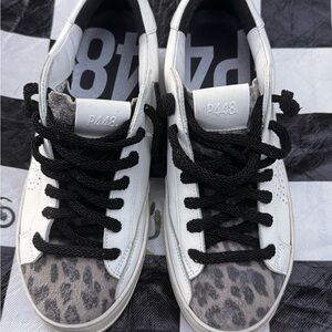 White and Leopard Print Sneakers